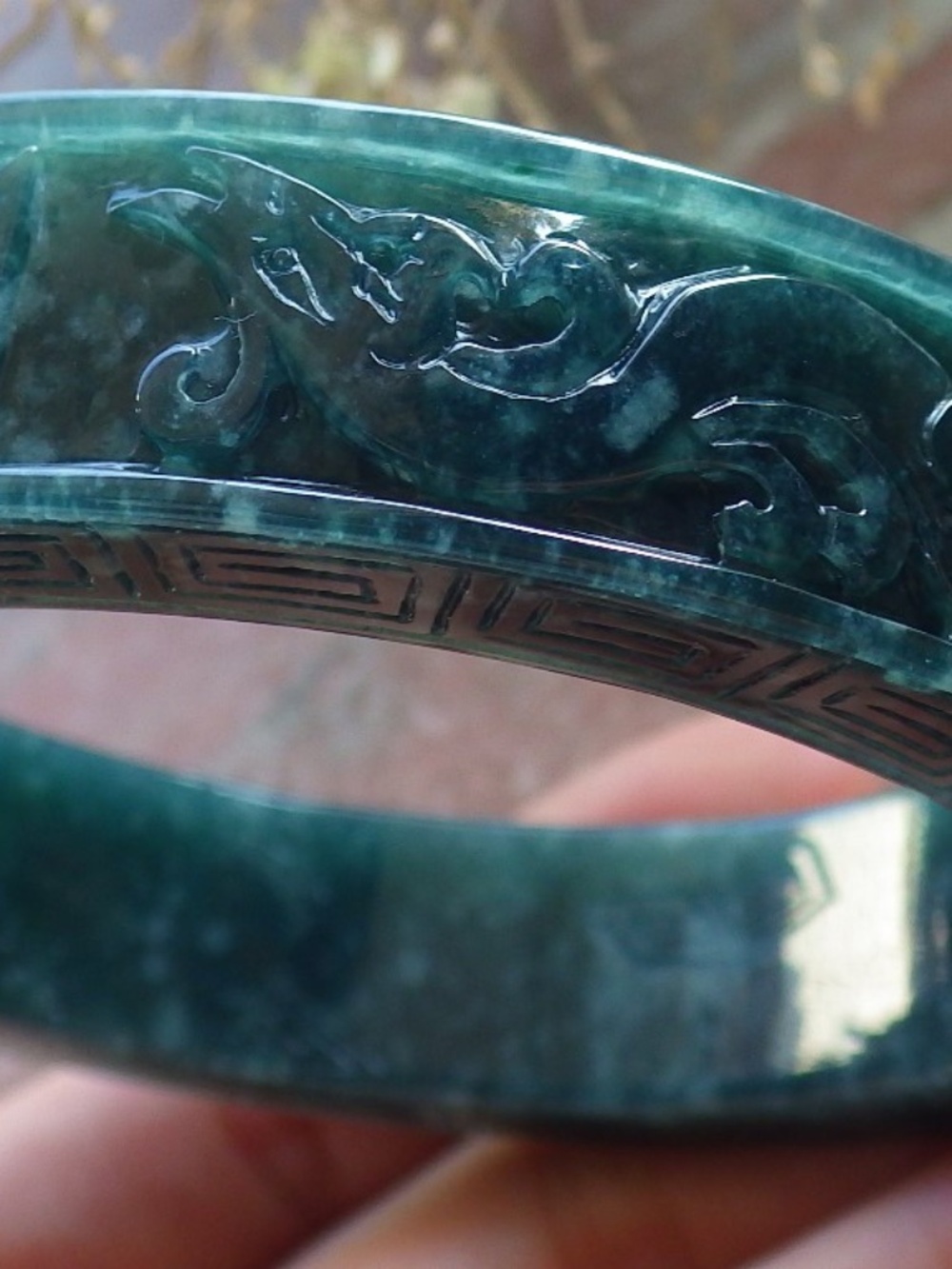 63mm Certified Natural A JADE Jadeite Dragon Phoenix Circle Bangle Bracelet